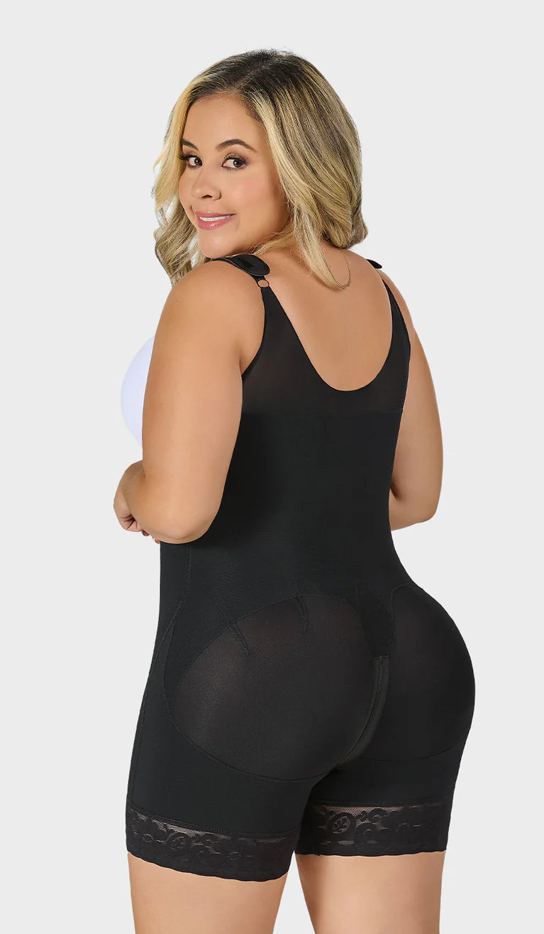 Mid-thigh faja with back coverage and adjustable straps 0068