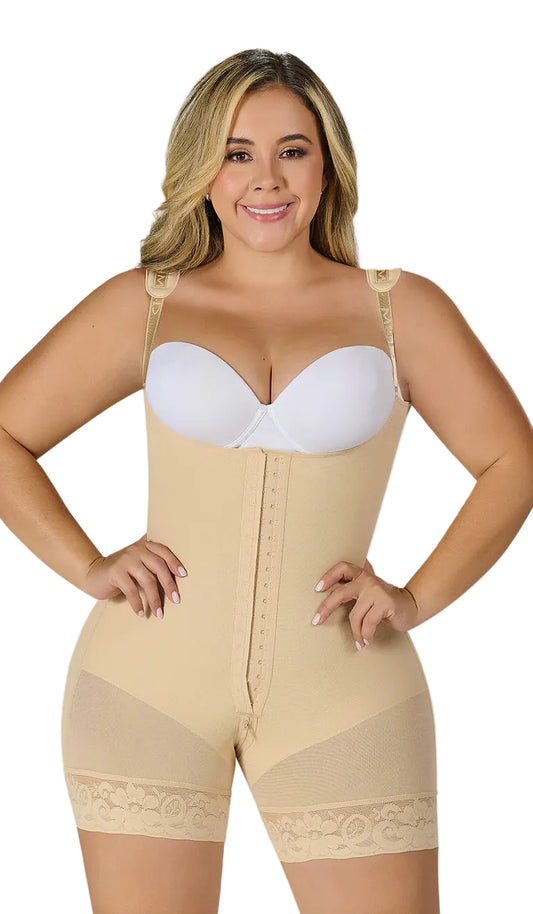 Mid-thigh faja with back coverage and adjustable straps  0068
